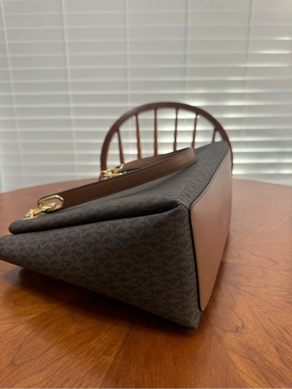 Michael Kors Brown MK Logo Shoulder Bag with Gold Hardware